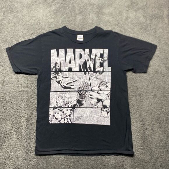 Unisex Marvel Avengers Retro Black and White Comic Graphic T-Shirt Large - Picture 1 of 6